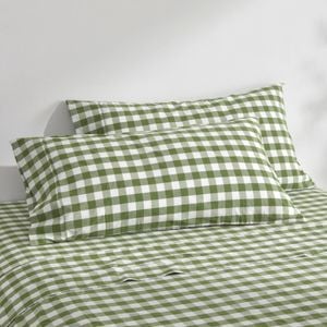 Dreamaker Lola Washed Cotton Yarn Dyed Gingham King Pillowcase Olive Twin Pack