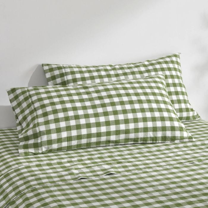 Dreamaker Lola Washed Cotton Yarn Dyed Gingham King Pillowcase Olive Twin Pack