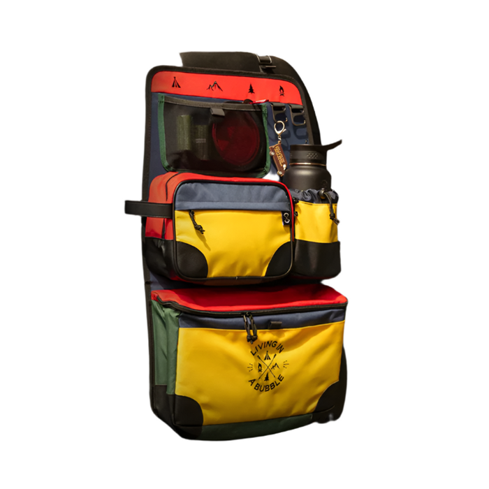 Living in a Bubble Premium Seat Back Storage with Toiletry Bag - Colourful