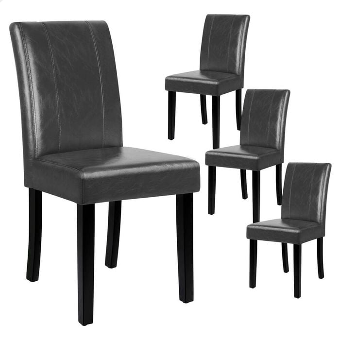 ALFORDSON Set of 4 Dining Chairs Cafe Kitchen Chair High-Back Wooden PU Leather Grey
