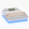 Ufurniture Velvet Floating Bed Frame with LED Lights,Beige Upholstered Platform Bed with Wooden Slats, Queen