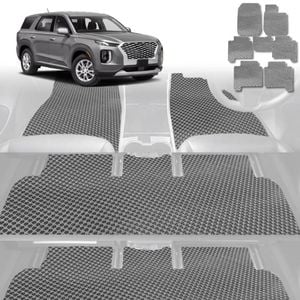 6D Diamond Car Floor Mats for Hyundai Palisade 2021-Current 7 Seater-Ultimate Set-Grey-Outback GT