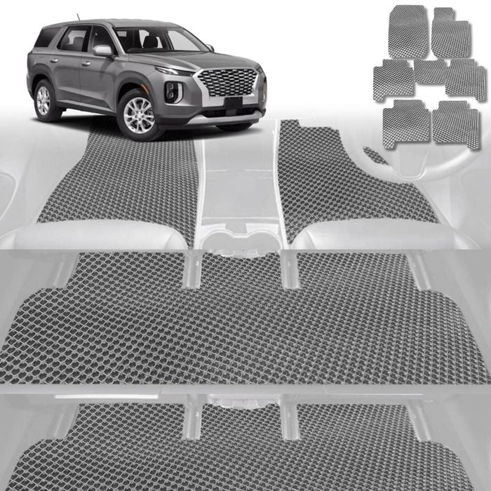6D Diamond Car Floor Mats for Hyundai Palisade 2021-Current 7 Seater-Ultimate Set-Grey-Outback GT