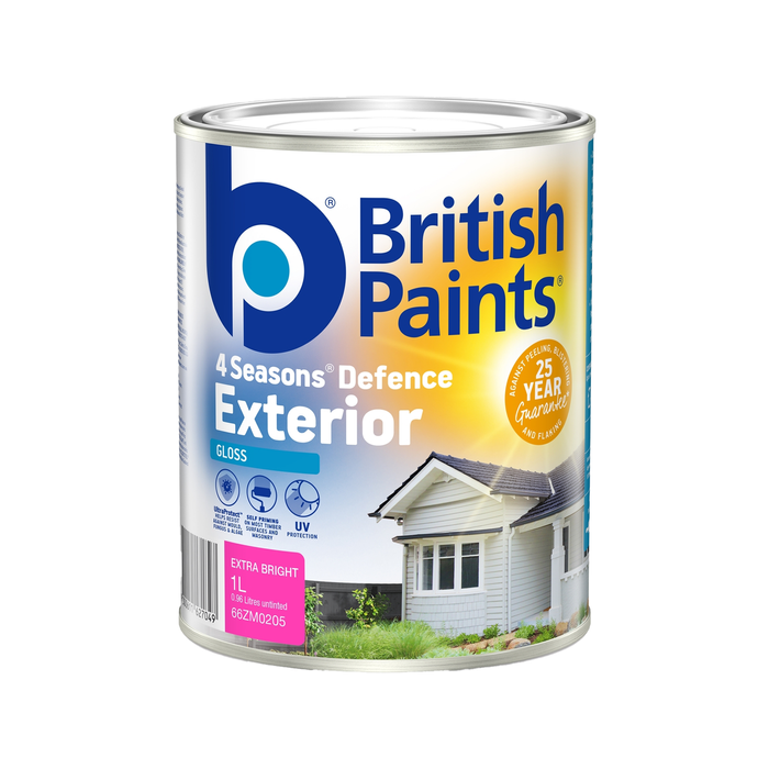 British Paints 1L Extra Bright Gloss 4 Seasons Exterior Paint