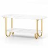 Costway 2-tier Faux Marble Coffee Table Side Table W/storage Shelf White