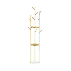 P&P Gold Tree-Branch Coat Rack With Multi-Level Round Shelves