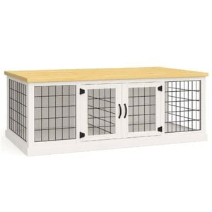 Paws and Willow Double Arctic White with Natural Top Wooden Dog Crate Hinged Door with Mesh