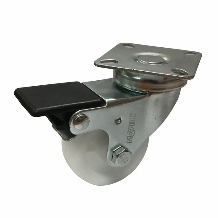 Move It 50mm White Polypropylene Swivel Plate Castor With Brake