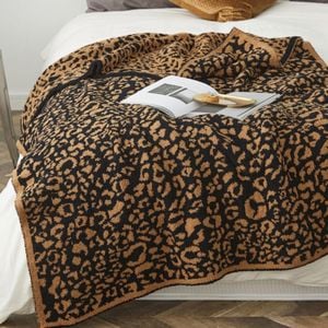 CottonMore Leopard Pattern Microfibre Winter Blanket 130x160cm Super Soft Sofa Throw Rug - Brown