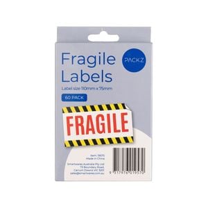 Packz 110 x 75mm Fragile Labels - 60 Pack