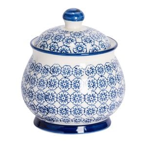 Nicola Spring Hand Printed Sugar Bowl - Stoneware Tea Coffee Kitchen Container - 10.5cm