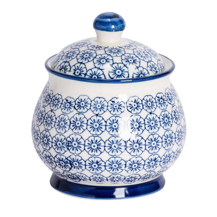 Nicola Spring Hand Printed Sugar Bowl - Stoneware Tea Coffee Kitchen Container - 10.5cm