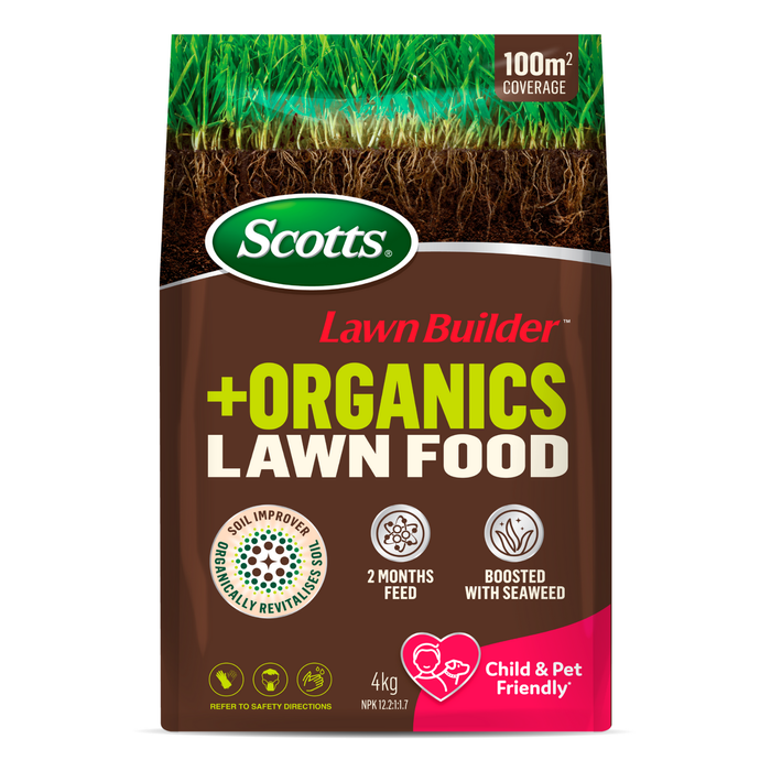 Scotts Lawn Builder 4kg Plus Organics Lawn Food And Soil Improver