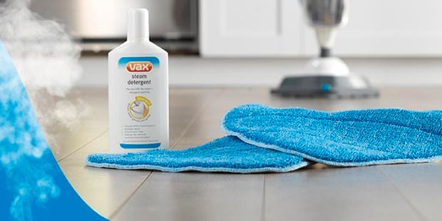 Vax steam clean detergent and microfibre steam cleaning pads.