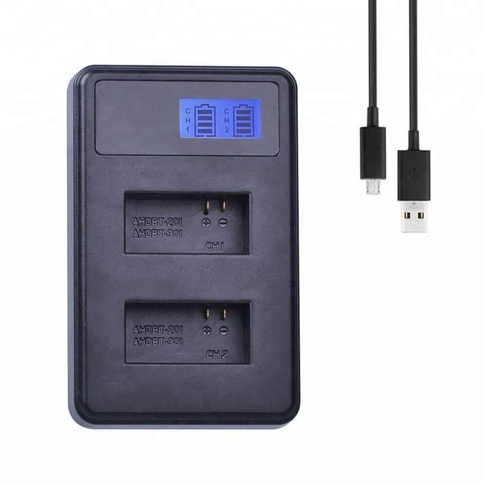 Usb Dual Charger For Ahdbt-301 Ahdbt-302 Ahdbt-201 Battery Fits Go Pro 3 2