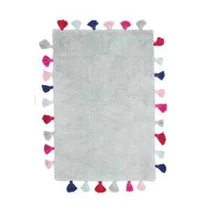 Yarra Textiles Grey Tufted Bath Mat with Tassels all sides, Woven 100% Cotton , 60cm x 90cm, 1700 gsm+