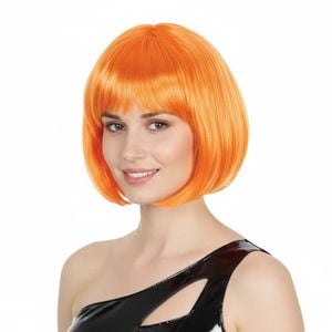 Bob Wig Costume Short Straight Fringe Cosplay Party Full Hair Wos Fancy Dress Orange