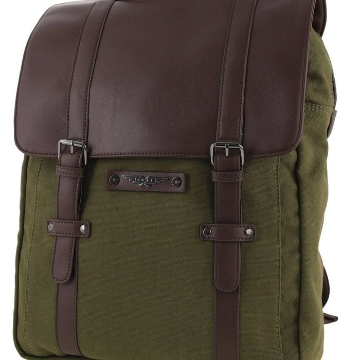 Police Canvas Leather Laptop Messenger Travel Backpack Bag 35x45cm Dark Olive