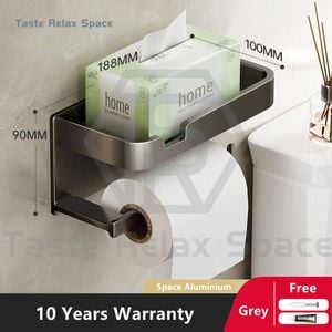 Bathroom Caddy Shelf Organizer Rack Storage Toilet Paper Holder Wall Mounted,Tissue Holder for Bathroom, Self Adhesive-Grey