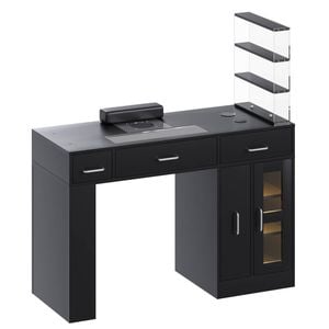 Ufurniture Nail Tech Desk Manicure Table w/Dust Collector Wireless Charging and LED Lights Black