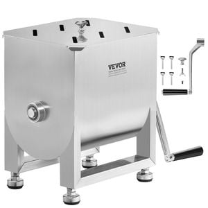 VEVOR Manual Meat Mixer Silver 15L Stainless Steel with Lid Handle Gear Reducer for Cooking