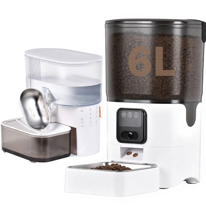 Advwin 6L Automatic Pet Feeder with Camera + Automatic Cat Water Fountain Wastewater Separation