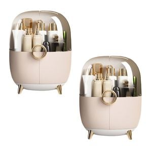 SOGA Makeup Storage Organiser Pink Transparent Countertop with Lid 2 Pack