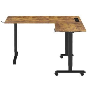 Ufurniture L Shaped Electric Standing Desk with Power Outlets Adjustable Corner Desk, Rustic Brown