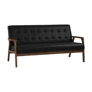 Modern Furniture TUCSON 3 Seater Sofa Walnut & Black PU Leather