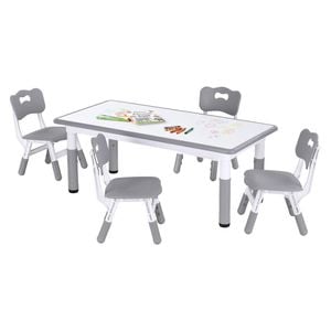 Keezi Kids Table And 4 Chairs Set Height Adjustable Toddler Activity Table Graffiti Top Grey