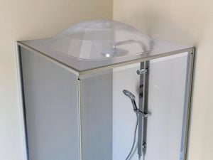 Enclosed shower screen cubicle with stainless steel shower mixer