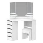 Advwin Dressing Table Stool Set with 3-Fold Mirror White