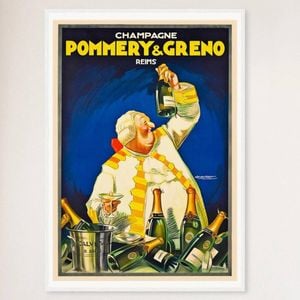 Galrie Vintage Champagne Pommery and Greno Reims Advertising Poster for Home Decor, White Frame, A2 42 x 60cm (16 x 24inch)