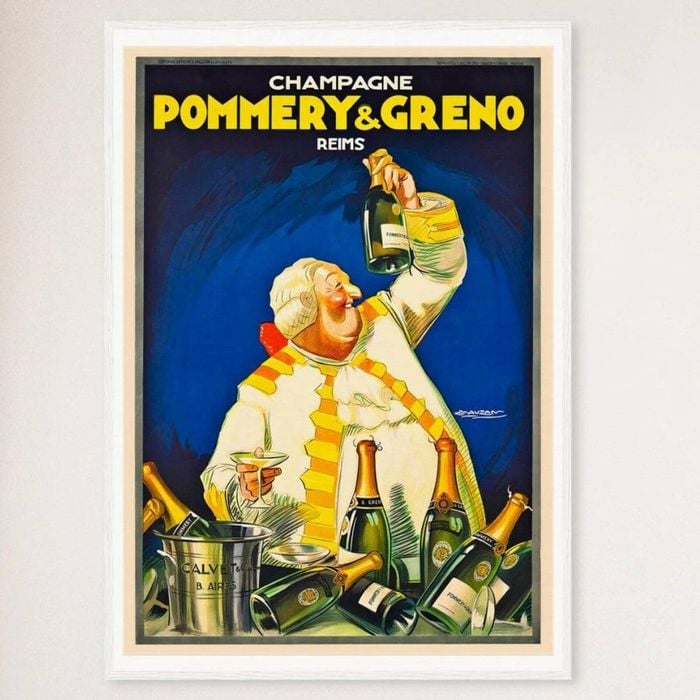 Galrie Vintage Champagne Pommery and Greno Reims Advertising Poster for Home Decor, White Frame, A2 42 x 60cm (16 x 24inch)