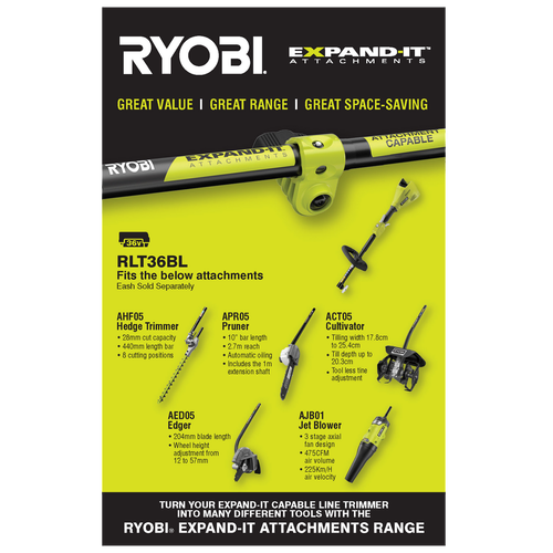 Ryobi 36V 40cm Brushless Cordless Straight Shaft Line Trimmer RLT36BL Tool Only