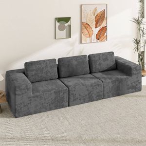 Advwin 265cm 3 Seater Sofa Chenille Fabric Modern Modular Sectional Couch No Assembly Foam Modular Sofa Deep Grey