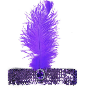 1920s FLAPPER HEADBAND Headpiece Feather Sequin Charleston Costume Gatsby Dance Purple