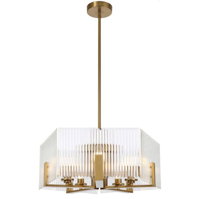 Telbix Pelion Modern Pendant Hanging Lamp Light Metal Glass Antique Gold Clear Polished