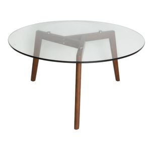 Sk Designer Living | Stad Round Glass Coffee Table - Walnut