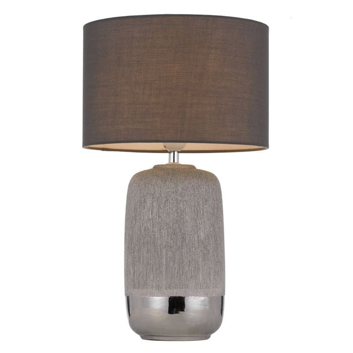 Telbix Misty Modern Table Desk Lamp Light Fabric Ceramic Silver Grey Sparkles