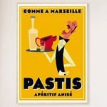 Galrie Comme et Marseilles Pastis Retro Print- French Vintage Poster Décor Art, Wood Frame, A4 21 x 30cm (8 x 12inch)