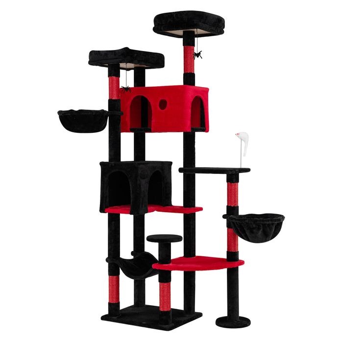 Costway 190cm Gothic Cat Tree Tower w/2 Rotary Basket Bed, 2 Condos & Mouse-shaped Spring Toy