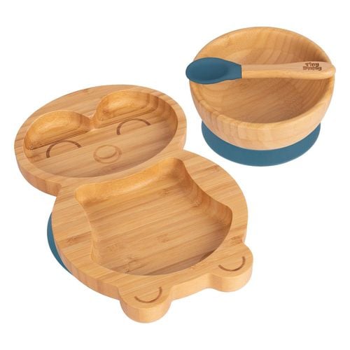Tiny Dining 3pc Bamboo Penguin Baby Feeding Set with Suction Cup Navy