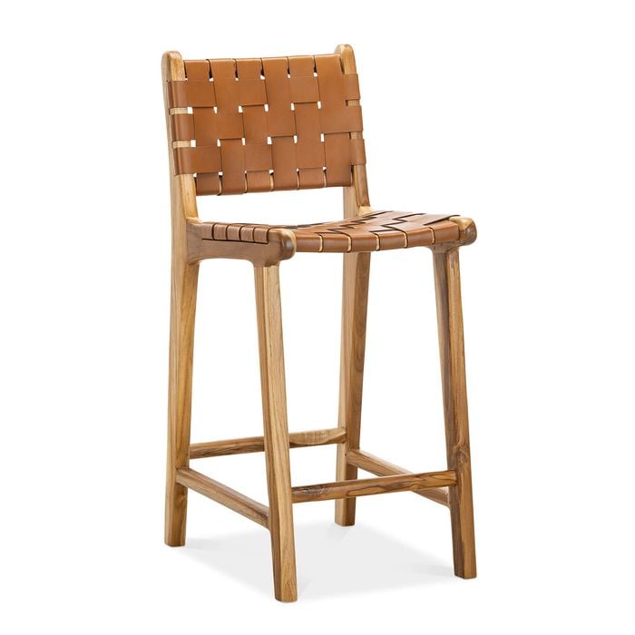 Lazie Counter Barstool Woven Leather in Coco Tan