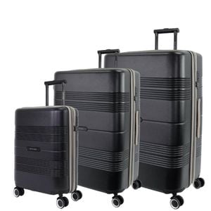 3pc Pierre Cardin Travel Hard Shell Case CABIN/MED/LRG Suitcase Set Luggage BLK