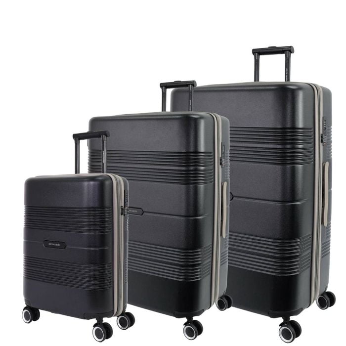 3pc Pierre Cardin Travel Hard Shell Case CABIN/MED/LRG Suitcase Set Luggage BLK
