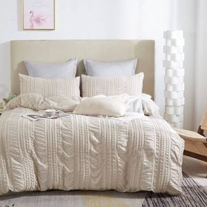 Fabric Fantastic Tufted Boho Striped Embroidery Quilt/Doona/Duvet Cover Set - Super King Size