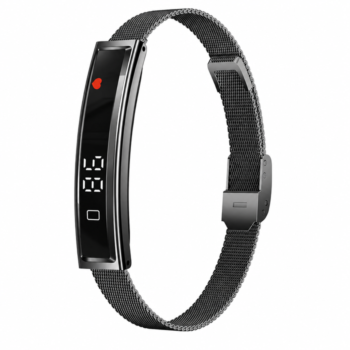 Smart Bracelet Fitness Tracker Heart Rate Monitor Ip68 Waterproof Sports Smart Watch For Android & Iphone Mesh Black