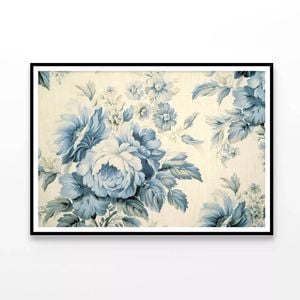 Blue Floral Vintage Wallpaper  Print 100% Australian Made 90x60cm  (Poster)