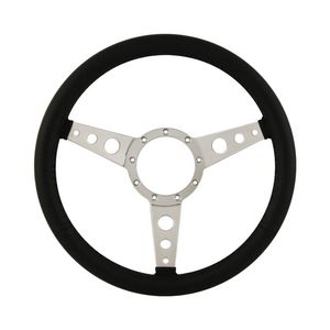 15" Aluminium 9 Bolt Steering Wheel Black Leather Full-Wrap Spokes w/Holes